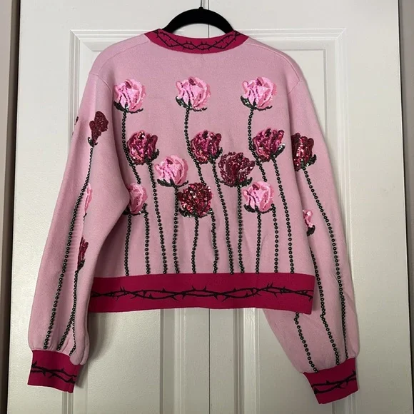 QUEEN OF SPARKLES Pink Rose Embellished Cardigan - Picture 5 of 9